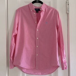 Boys Polo Ralph Lauren Pink and White Gingham Button Down Shirt - Size L 14-16